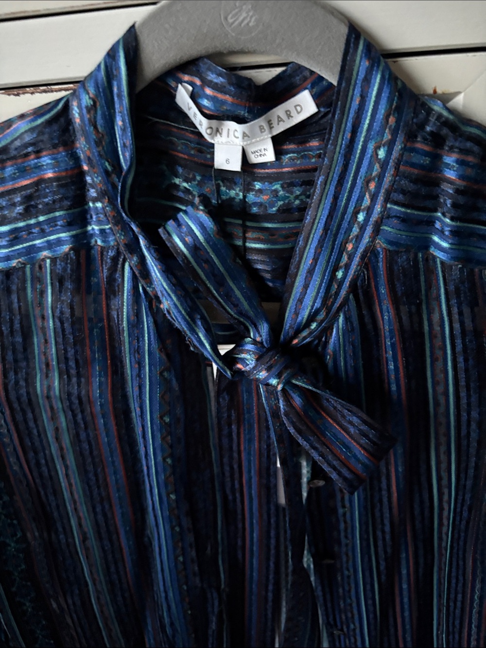 Veronica Beard Navy and Teal Striped Button-Down Shirt - Picture 2 of 6